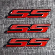 3pc Red Black Outline Ss 3d Emblem Super Sport Badge Nameplate