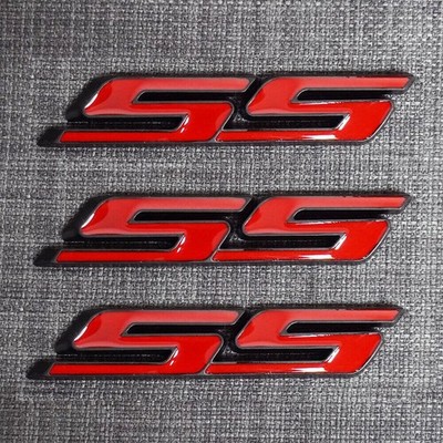 3Pc Red & Black outline ''SS'' 3D Emblem Super Sport Badge Nameplate