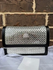 NWT $295 KURT GEIGER LONDON Small Metallic Tile Crossbody Silver Combo Black