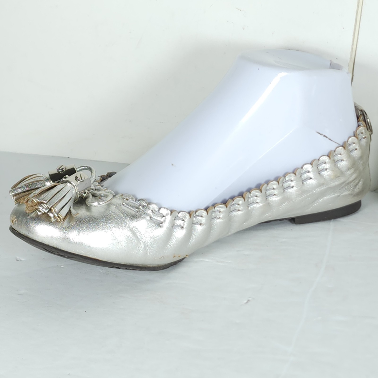 TORY BURCH Women's Reese US 6,5M Silver Leather Tassels Logo SlipOn Ballet Flats thumbnail 7