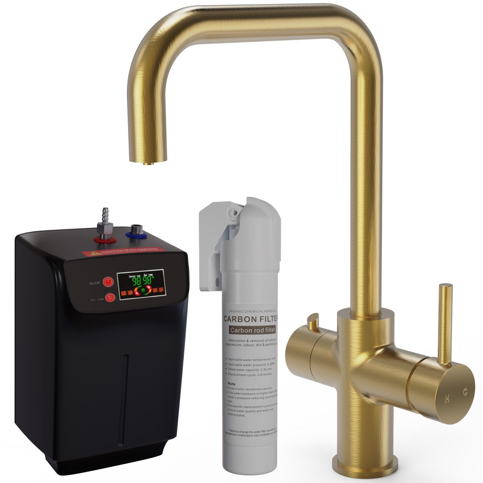 Liquida EBT411BG 4-in-1 Brushed Gold Instant Boiling Hot & Filter Kitchen Tap