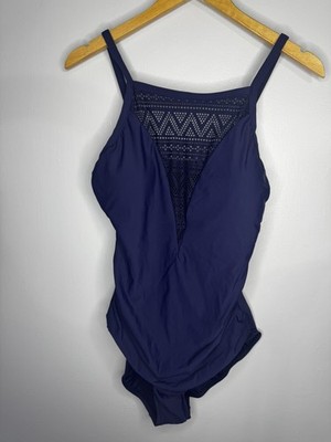 NWT Women's Aqua Green Estilo Navy One Piece Swimsuit Size Large MSRP $50
