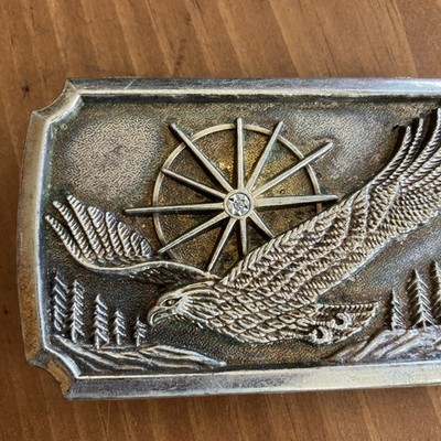 Belt Buckle with Flying Eagle, silver tone  3 1/2  X 2 1/4 From Estate 1970 s