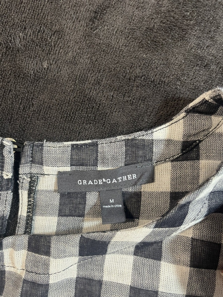 Grace + Gather Black And White Checked Top With Gathered Waist Size M View 5