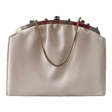 VTG 60s Ivory Jeweled Closure Evening Bag Convertible to Clutch Gold Chain Purse
