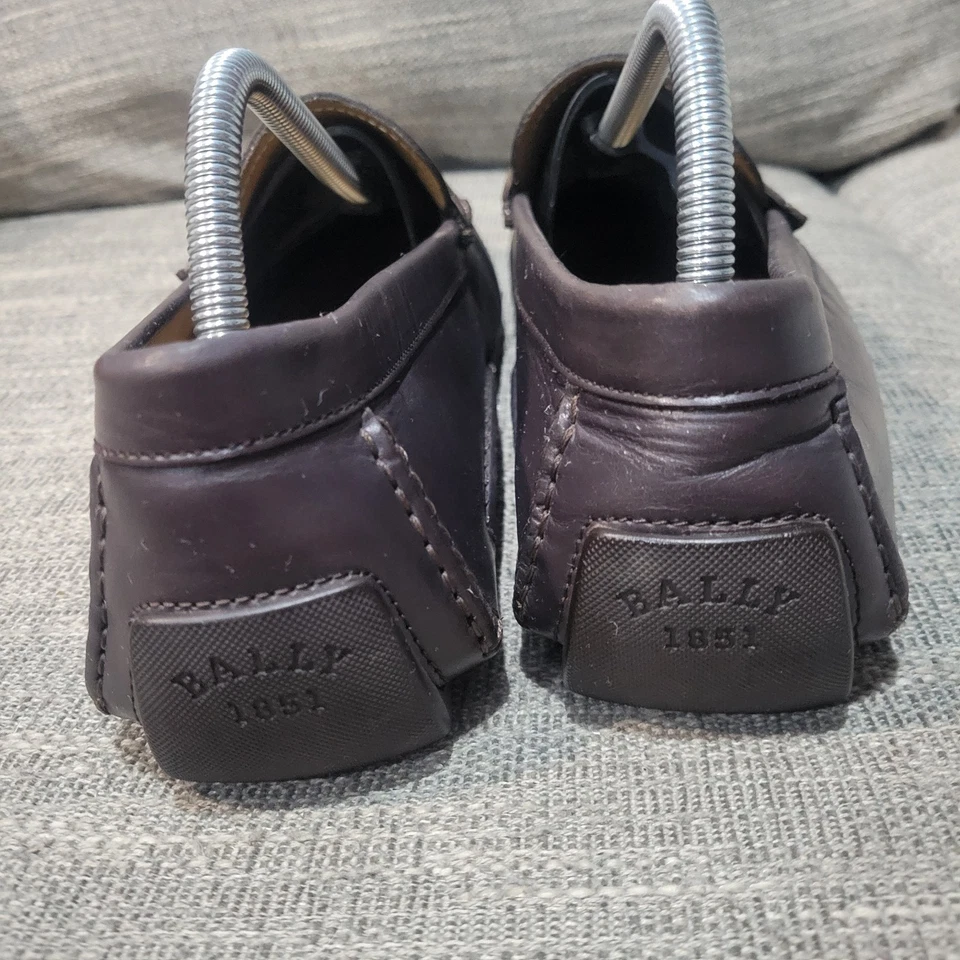 Bally Pearce Mocasines Zapatos Hombres 9 Sin Cordones Sin usar, Puntera Conducir Italia Marrón Rojo Rayas Foto 4 de 4