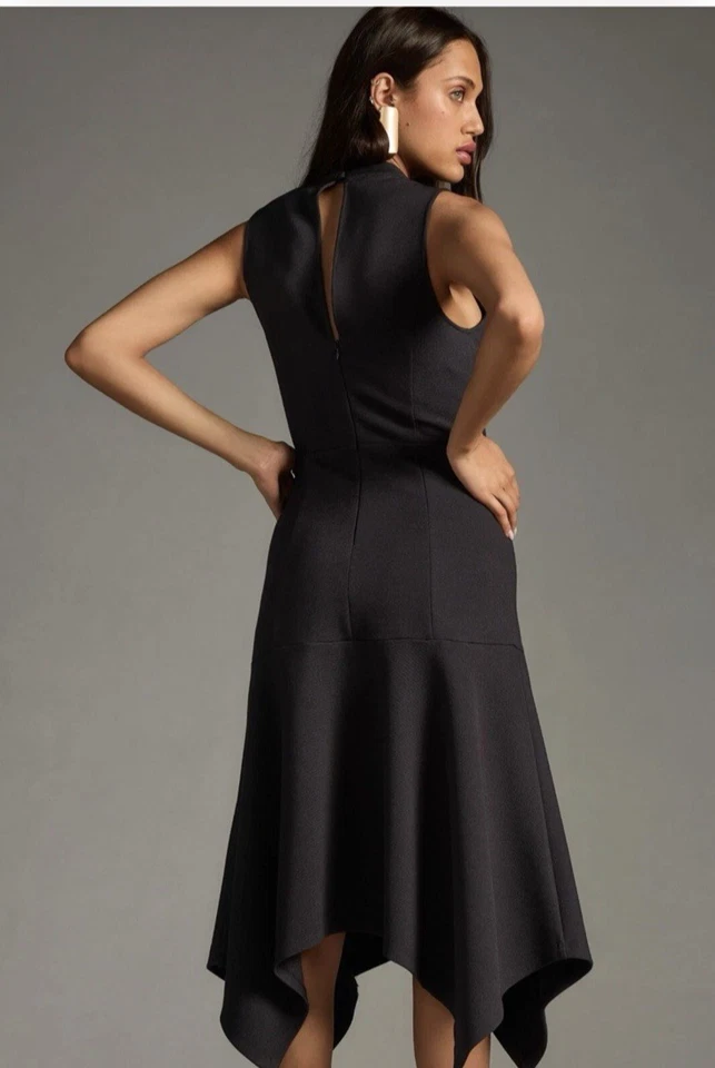 Anthropologie Size Large Mock Neck Lace Inset Fit & Flare Midi Dress Blk Flirty - Image 4 of 4