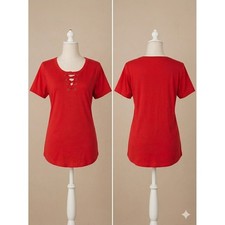 ew York Laundry Red Lace Up Top L Y2K Coquette Casual Tee