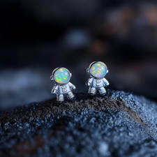 Astronaut Stud Earrings, Opal Earrings 925 Sterling Silver Earrings Gift For Her