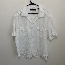 Perry Ellis Shirt Men’s 2X white 100% linen Short sleeve button Down Breezy