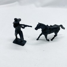 Vintage Tim Mee Toys Plastic Cowboy w/ Rifle Black 3" And Horse 1950's-60's