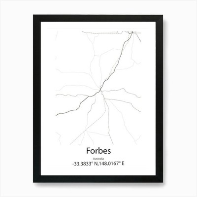 Forbes, Australien minimalistische Karte Kunst gerahmtes Wandbild Poster Leinwanddruck Bild