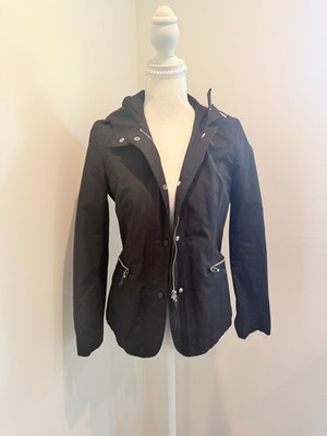 Massimo Dutti Women's Black Lightweight Hooded Tech Jacket   Size XS