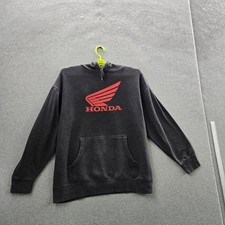 Honda Men Hoodie L Gray Fleece Graphic Big Wing Logo Long Sleeve