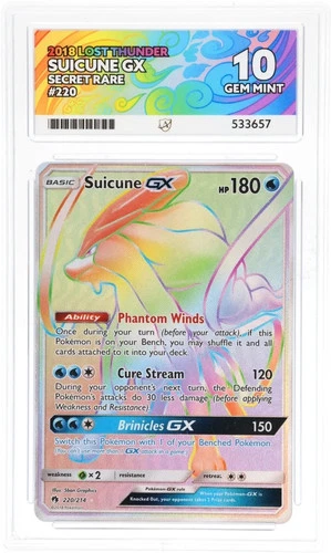 Pokemon Suicune GX Lost Thunder Secret Rare Full Art #220 ace 10 Gem Mint