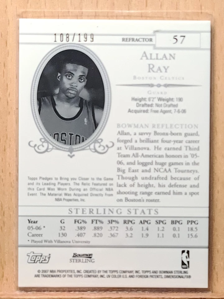 Allan Ray #57 #108/199 2006-07 Sterling Mem Refractor Rookie Celtics L0121A - Image 2 of 2