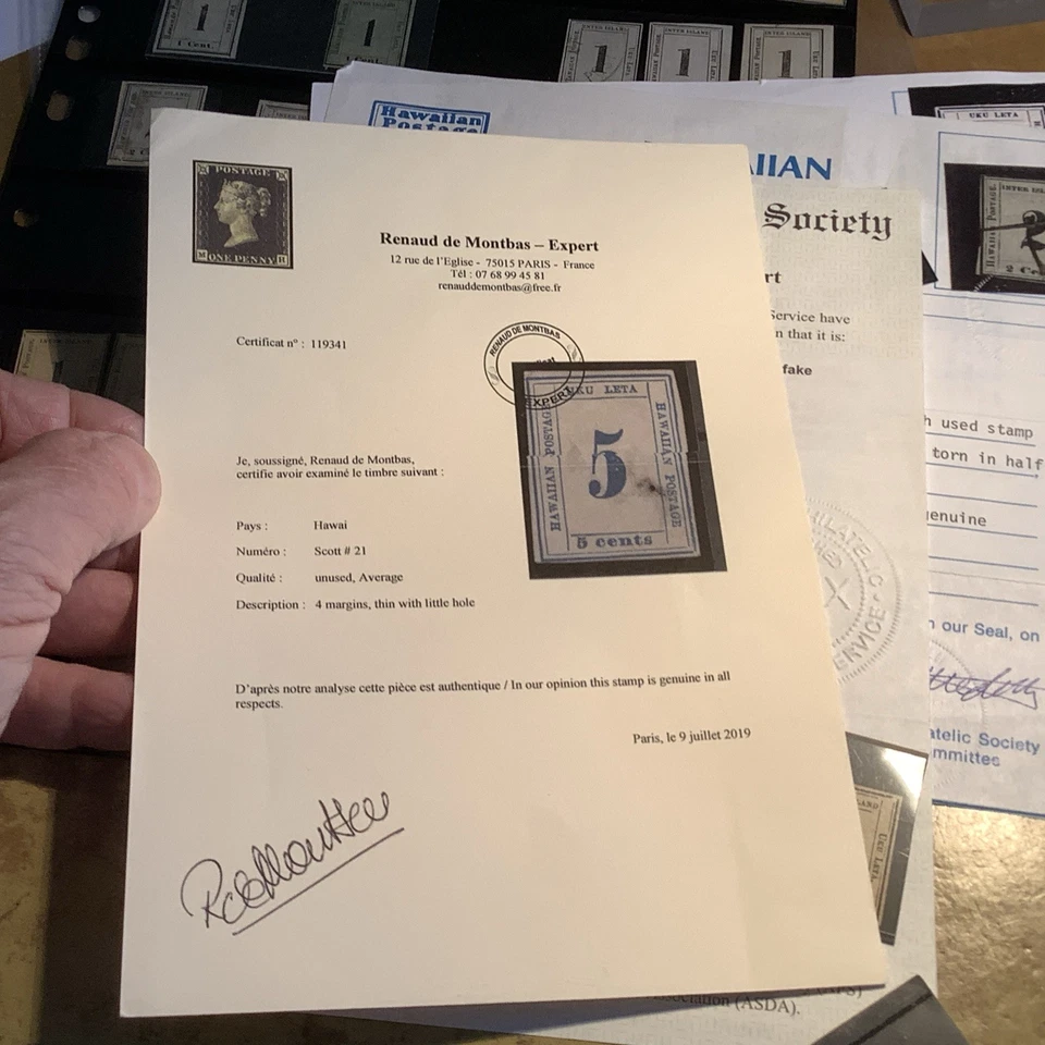 1863 Hawaii 5c Blue on Bluish NUMERAL Scott #21 Mint + Rugged. cert #119341 - Image 4 of 4