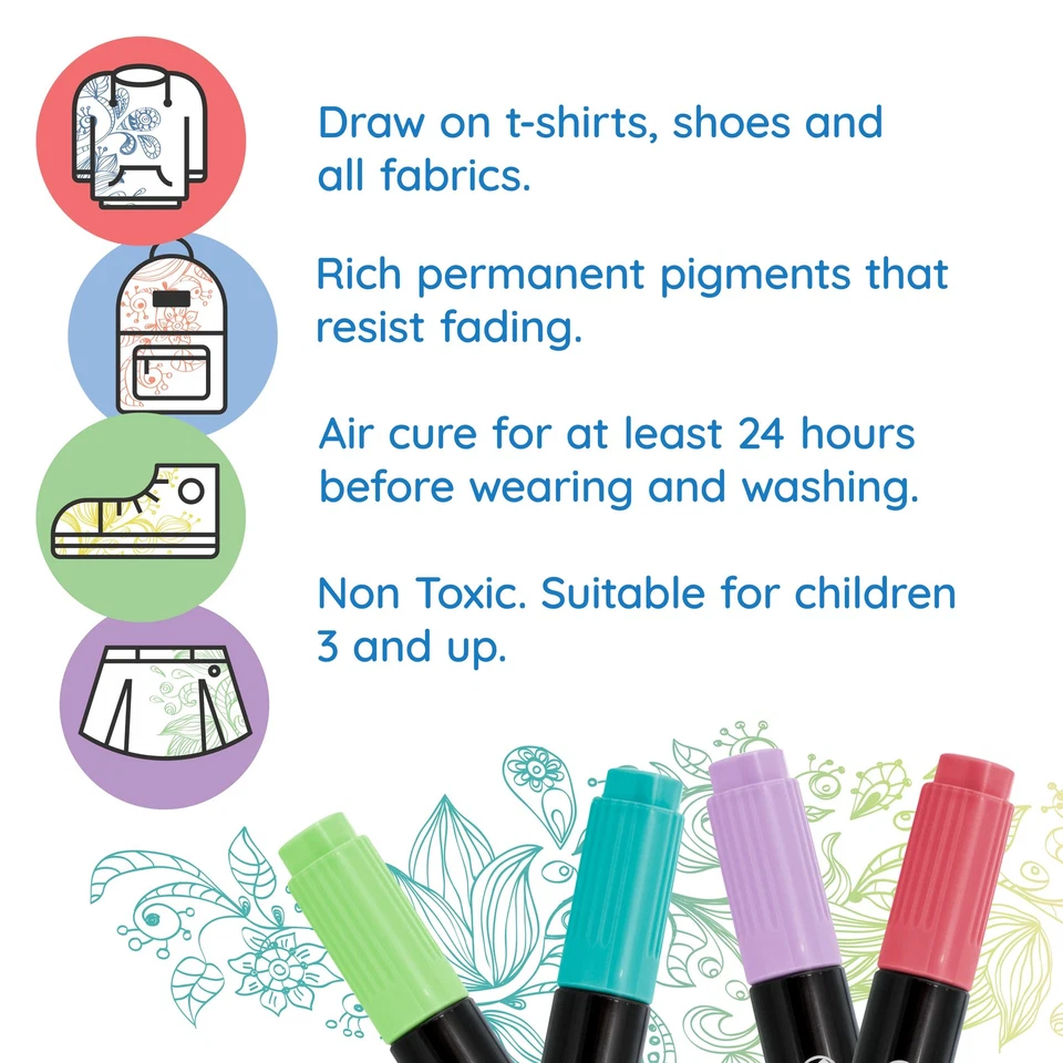 Crazy Colors Dual Tip Fabric & T-Shirt Markers 20 Color Pastel Set Chisel & Fine - Image 4 of 4