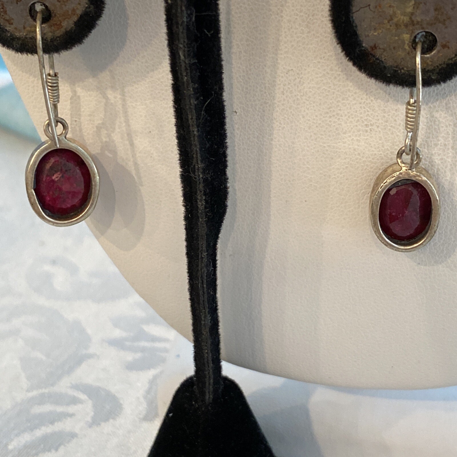 Vintage Sterling Silver .925 Ruby? Dangling Pierc… - image 4