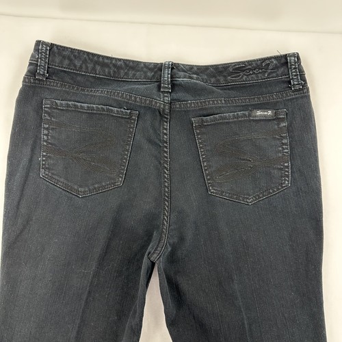 Seven7 Sz 12 Women Studio Flare Leg Mid Waist Short Minimalist Black Denim Jeans - Picture 4 of 11