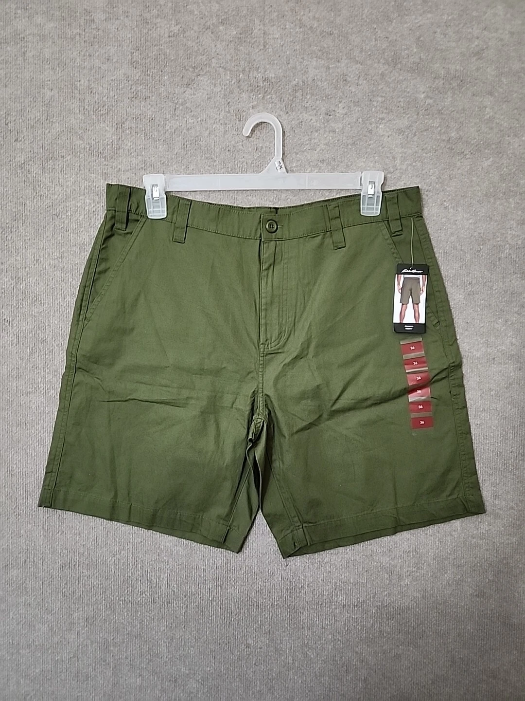 Eddie Bauer Relaxed Fit Chino Short Men 36 Army Green Flat Front 100% Cotton NEW
