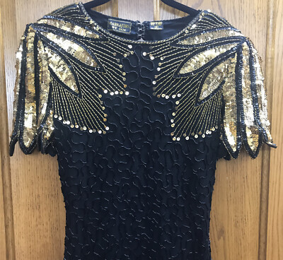 Mark & John By Sam Vintage Evening Dress Black Beading Gold Sequins SZ Small | eBay Mark & John By Sam Vintage Evening Dress Black Beading Gold Sequins SZ Small | eBay