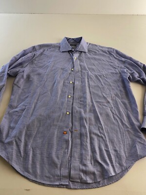 Neiman Marcus Bluish Geometric Ctn LONG SLEEVE SHIRT Large L 16.5 x 36/37 