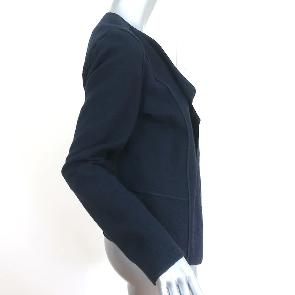 Vince Draped Front Jacket Navy Cotton Boucle Size Medium - Image 3 of 4