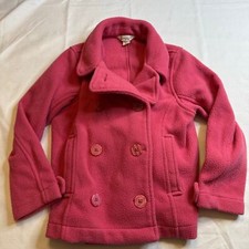 Lands End Pink Fleece Pea Coat Girls Size Medium 6-7