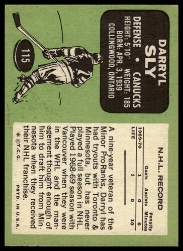 1970-71 Topps #115 Darryl Sly - Picture 2 of 2