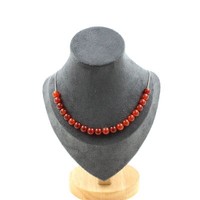 Steine Und MinéRaux. Halskette 20 Perlen Achat Rot 8 Mm. Kette Stahl GefräSt