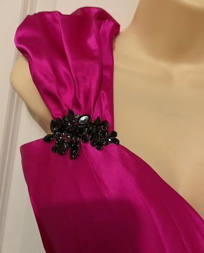 Sherri Hill One Shoulder Hot Pink/ Black Gown Dress Sz 2-VERY CUTE & STYLISH- - Picture 8 of 12