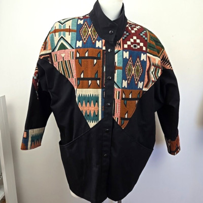 VTG 80s David James Southwest Canvas Ranch Coat Womens L Oversized Dolman Sleeve