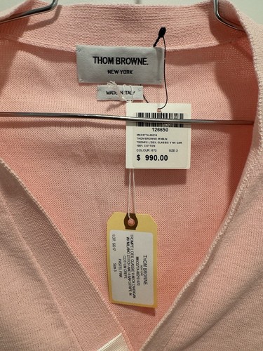 THOM BROWNE TROMPE L'OEIL ARM STRIPE CARDIGAN SIZE 3 PASTEL PINK NWT - Picture 6 of 11
