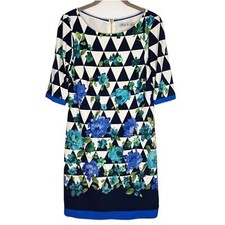 Eliza J Womens Size 6 Multicolor Floral Geometric Triangle Jersey Shift Dress