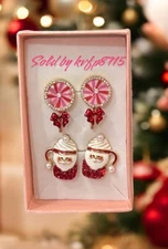 Candy Cane 2 Piece Santa Glitter Earrings Christmas Party Holiday Jewelry Gift