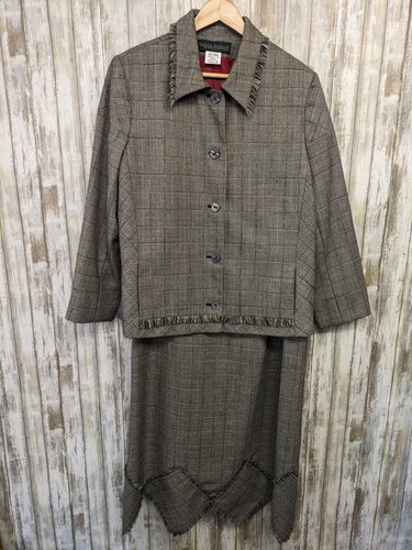 Harve Benard 100% Wool Skirt & Jacket Set Vintage Gray Blazer Fringe Sz 16 NWOT - Picture 2 of 17