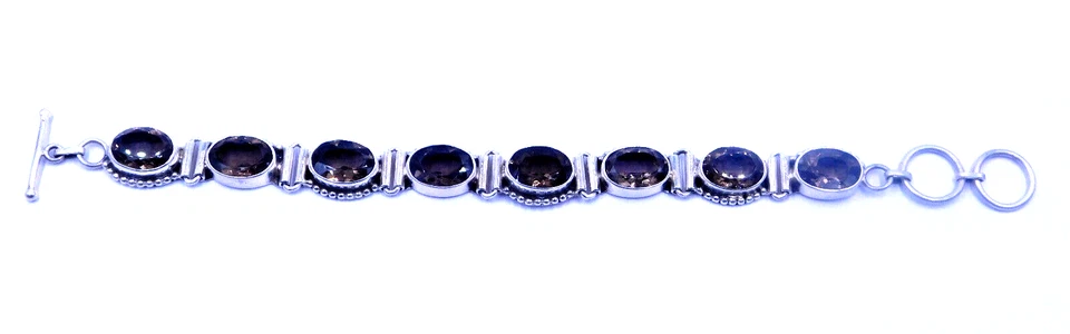 35 Gm 925 Sterling Silver Natural Smoky Quartz Cab Gemstone Bracelet Size 8" In - Image 3 of 4