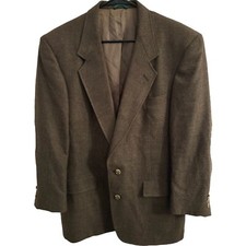 Austin Reed Wool Tweed Brown Herringbone Blazer Sport Coat Elbow Patches 42R