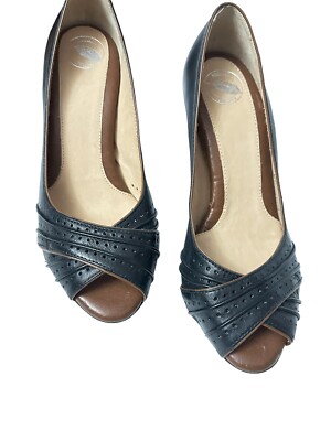 Nurture Womens Black With Brown Trim Open Toe Heels Pumps Size 6.5