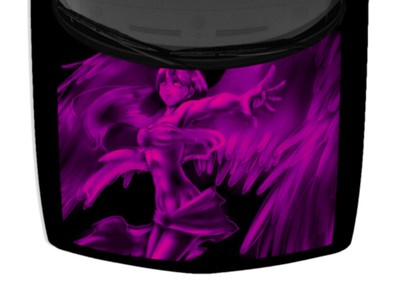 Magenta Anime Girl Angel Wing Fairy Truck Hood Wrap Vinyl Decal Graphic Car