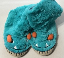 NEW Carters Toddler XL 11/12 Turquoise Monster Slip On Faux Fur Booties Slippers
