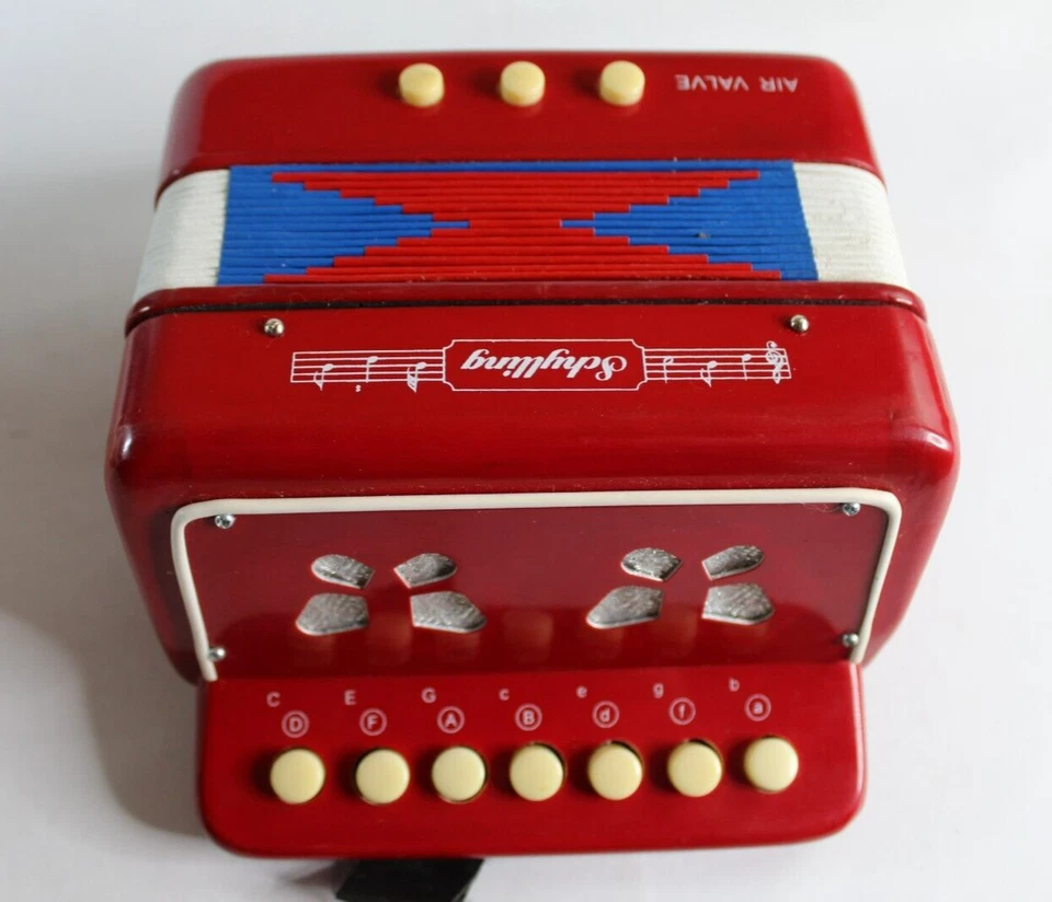 2003 Schylling маленький красный аккордеон в коробке! 7 клавиш ПРОВЕРЕНО ИГРАЕТ ОТЛИЧНО Б/У В ОТЛИЧНОМ СОСТОЯНИИ - Изображение 4 из 4