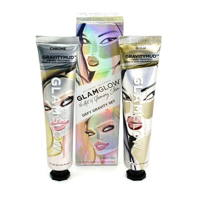 GlamGlow The Art Of Glowing Skin Defy Gravity Set ~Chrome & Gold~ FullSize {NIB}