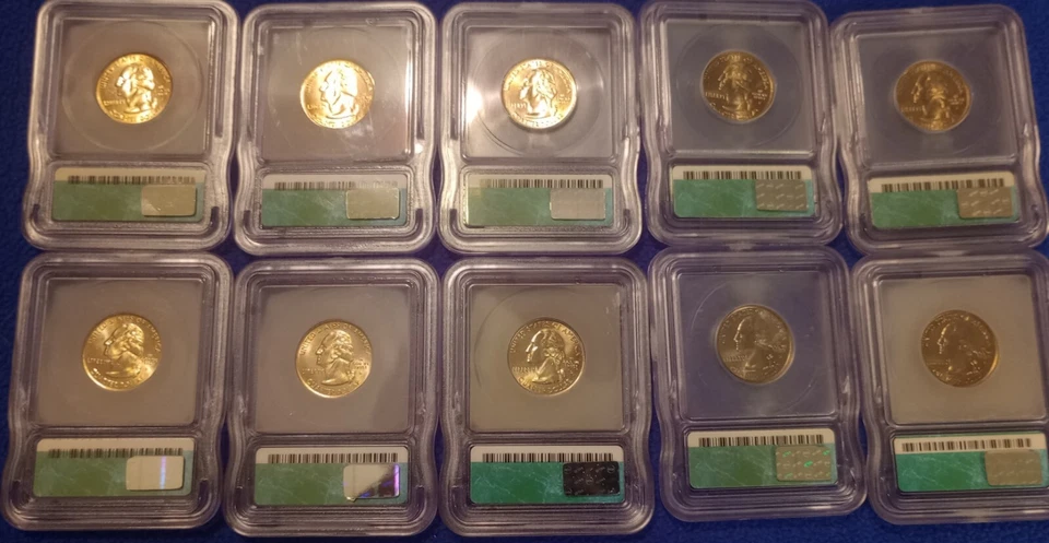 10 STATE QUARTERS LOT (2 EACH) P&D RI, NY, VT, NC,KY All 2000 ICG MS67 SLAB  - Image 2 of 4