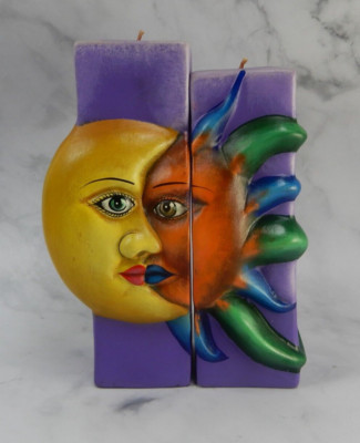 Multicolor Ceramic Eclipse Candles with Sun & Moon/Unscented Candles