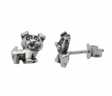 Sterling Silver Happy Puppy Dog Stud Post Earrings