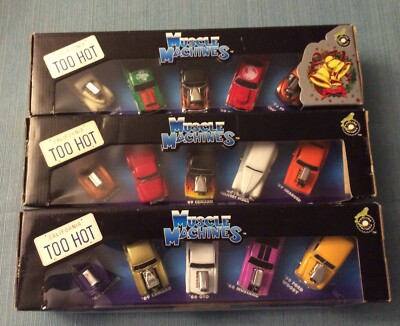 FUNLINE MUSCLE MACHINES 1/64 SCALE 5 CAR PLAYSET LOT (3) DIFFERENT MIB FREE SHIP
