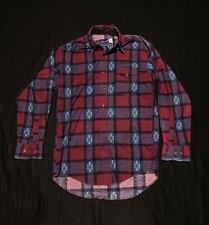 VTG Wrangler Aztec Flannel Shirt Mens 15 x 33 MED Red Plaid Western X-Long Tails