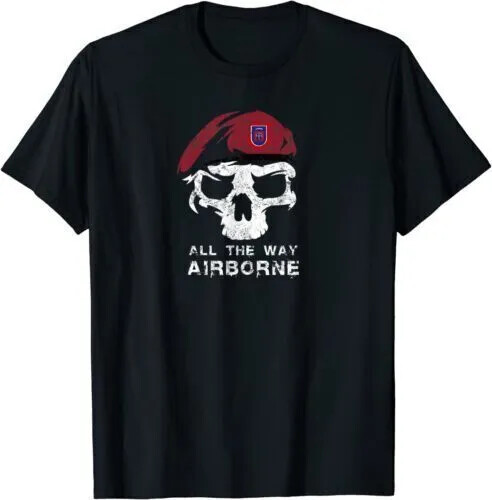 Vintage Army 82Nd Airborne All The Way Skull Maroon Beret T-Shirt S-5XL - Picture 1 of 3